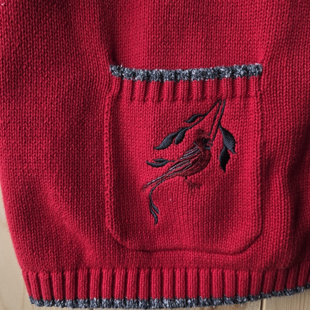 Northern Reflections Red Zip Up  Knit Sweater Vest Birds Cardinals Womens Large - Picture 4 of 10